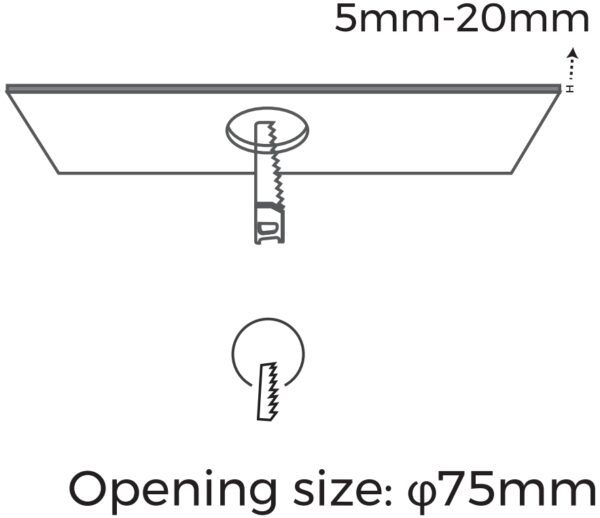 Diagramă montaj șurub, deschidere 75 mm