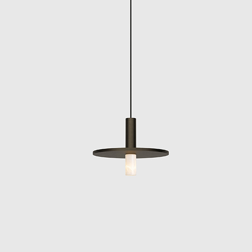 Pendul modern negru cu abajur plat și bec
